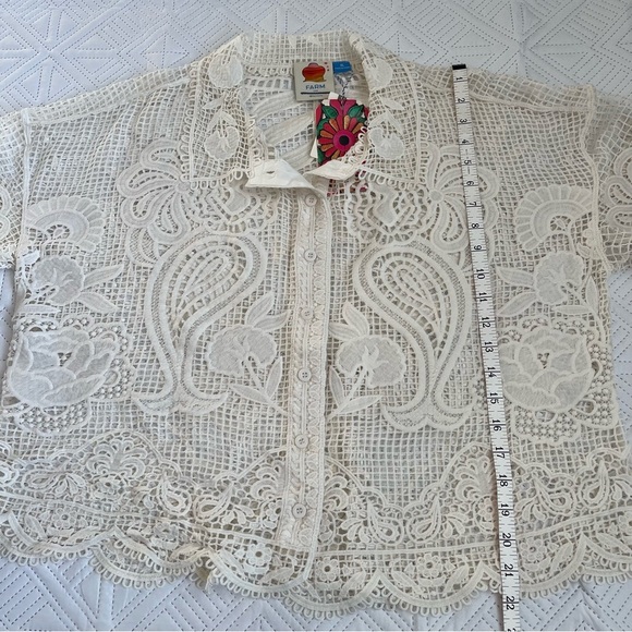 Farm Rio Short-Sleeve Guipure Lace Button down Top Size XL - Picture 6 of 10